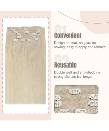 Fshine Platinum Blonde Clip-In Hair Extensions - 35cm 120g Real Remy Hair 7 PCS Smooth & Straight #60 - Buy Online on GoSupps.com