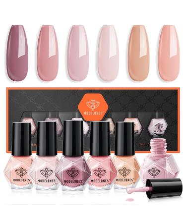 Modelones Nail Polish Set 6 Colors Neutral Nude Pink Nail Polish Skin Tones Collection Quick Dry Neutral Glitter Nail Polish Finger Nail Polish Home Diy Manicure Nail Salon Varnish Nail Art Rose Nude