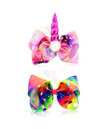 8 Inch Unicorn Hair Bows for Girls - JoJo Siwa Style Hair Accessories with Alligator Clips - Perfect Xmas Gift Set - Buy Online on GoSupps.com
