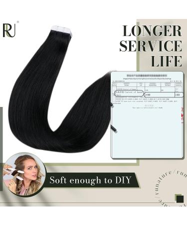 Buy Runatur Real Hair Extensions Tape in Black - 65cm Invisible 20 Pieces 50g Human Hair #1 - Buy Online on GoSupps.com