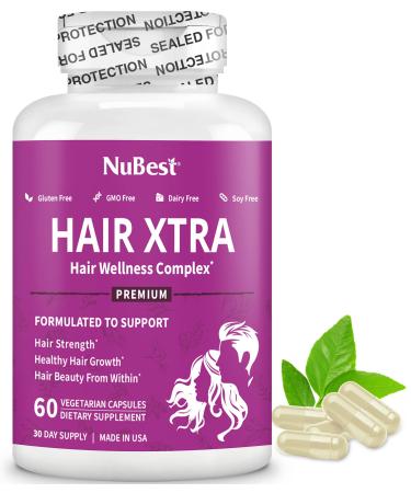 NuBest Hair Xtra - Advanced Hair Growth Vitamins - With Biotin Zinc MSM B Vitamins Choline & More - Supports Healthy Hair Growth Volume & Strength - For Men & Women - 60 Capsules | 1 Month Supply Pack of 1