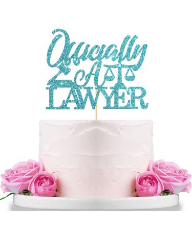 WeBenison Glitter Officially a Lawyer Cake Topper/Congrats Lawyer Cake Decorations/Law School Graduation Party Decorations Blue