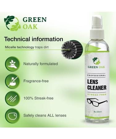 Green Oak Professional Lens Cleaner Spray Kit - 8oz 2-Pack - For Eyeglasses, Cameras, and Lenses - Safely Removes Fingerprints, Dust, and Oil - Includes Microfiber Cloths - Buy Online on GoSupps.com