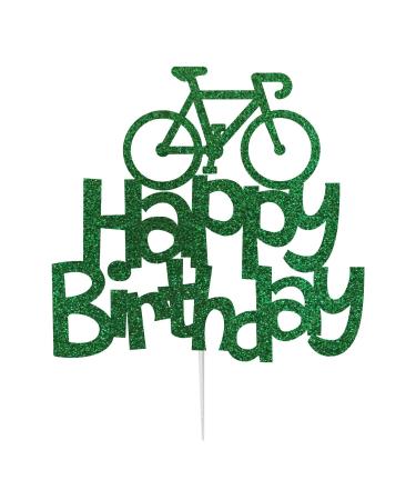 LissieLou Bicycle Style Happy Birthday Cake Topper Decoration in Green Made in the UK