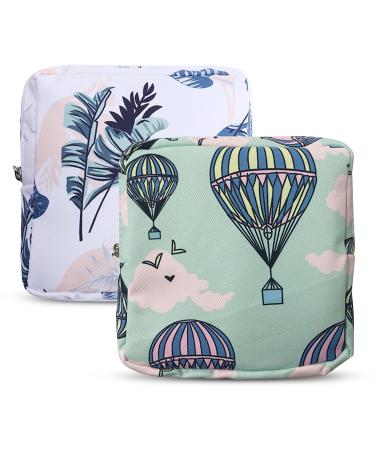 Xueny Sanitary Napkin Storage Bag 2pack Sanitary Napkin Pads Storage Bag with Zipper First Period Bag for GirlsWomenLadies(Balloon) Green+white 13x13x3cm 5x5x1.2 Inch