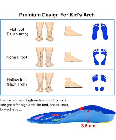 Kids Arch Support Orthotics - Relieve Foot, Back, Hip, Leg, Knee Pain - Gel Cushion for Heel Pain - Size 2.5-4.5M - Multicolor - Buy Online on GoSupps.com