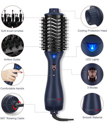 PARWIN PRO BEAUTY One-Step Hair Dryer Brush - 4-in-1 Hot Air Brush for Styling, Drying, Volumizing - 1000Watt, Prussian Blue Oval Design - Buy Online on GoSupps.com