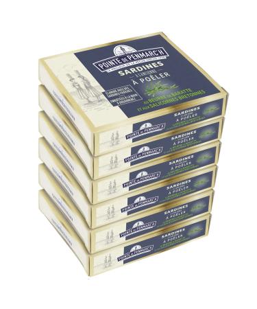 Old-style sardines to fry in Breton churned butter and samphire from Brittany Pointe de Penmarc'h, set of 6 tins of 115 g - Delivery in 2 to 3 working days from Brittany