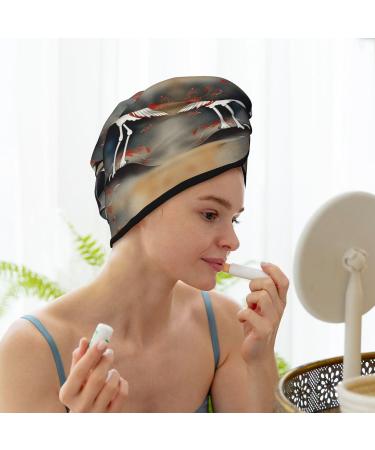 Japanese Cranes Flying Coral Velvet Dry Hair Cap | Ideal for Home Travel & Pool Parties - Buy Online on GoSupps.com