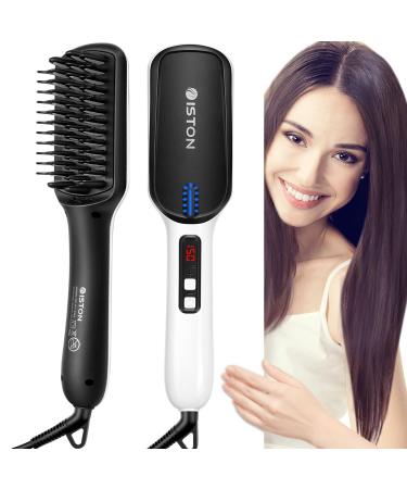 Hair Straightener Brush, 2-in-1 Ceramic Ionic Hair Straightening Brush with Anti-Scald, Auto Temperature Lock & Auto-Off Feature, 30s Fast Heating Hair Beard Straightener Comb for Home, Travel & Salon