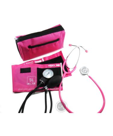 EMI 305 Pink Aneroid Sphygmomanometer Manual Blood Pressure Monitor with Adult Cuff and Dual Head Stethoscope Set Kit