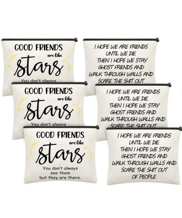 6 Pieces Good Friends Presents Cosmetic Bags Friendship Makeup Bag Portable Makeup Pouch Toiletry Makeup Holders for Women Makeup Travel Retirement Birthday Anniversary Present (Delicate Style)