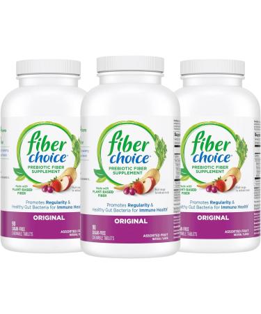 Fiber Choice Daily Prebiotic Fiber Chewable Tablets Assorted Fruit 90 Count (Pack of 3)