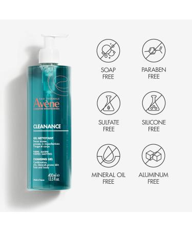 Eau Thermale Avene Cleanance Cleansing Gel - Acne Prone Oily Skin Face & Body Cleanser - Alcohol-Free - 13.52 Fl Oz - Buy Online on GoSupps.com