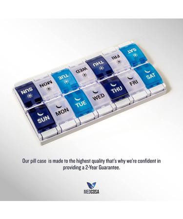 Medcosa 7-Day Pill Case | AM & PM Medicine Organizer | 2x Daily Supplement Box with 14 Compartments - Buy Online on GoSupps.com