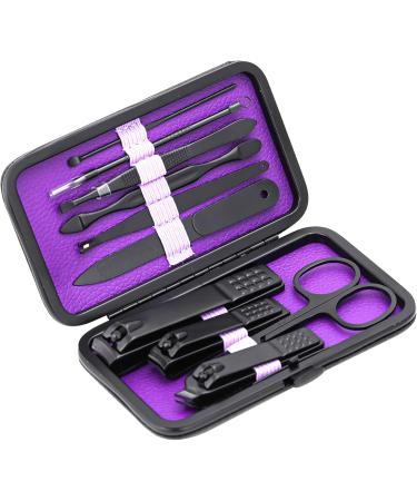 Glamne Manicure Set - 10 in 1 Professional Stainless Steel Nail Clippers Kit with Leather Travel Case | Perfect for Travel - Purple - Buy Online on GoSupps.com