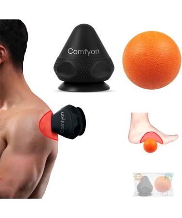 Massage Lacrosse Mountable Self Ball with Suction Cup for Back, Waist, Neck Myofascial Release, Deep Muscle, Sore Muscles, Muscle Knots, Pain Relief and Yoga Therapy + A Free Hard Massage Ball 2 (Suction Cup Massager + Lac