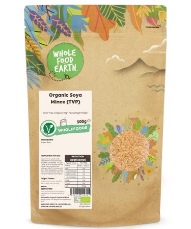 Wholefood Earth Organic SOYA Mince (TVP) 500g GMO Free | Vegan | High Fibre | High Protein | Certified Organic - Buy Online on GoSupps.com