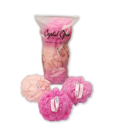 Lush Puffs - 3 x Large 75g Deluxe Shower Puffs. Rich Lather Long Lasting Quality Made & Use Less Shower Gel. 3 Shades of Pink. Clean Smooth Lush Exfoliated Skin & Body.