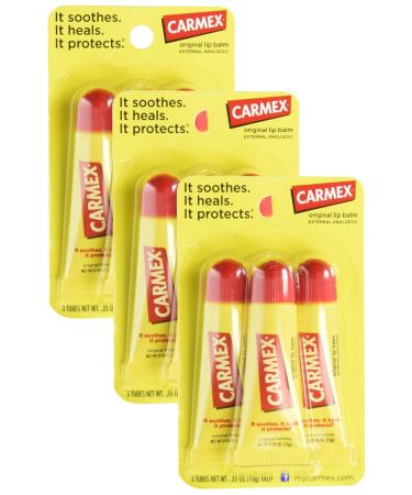 Carmex Original Flavor Moisturizing Lip Balm Tube Value Pack 0.35 Ounce (3 Count) (Pack of 3) 0.35 Ounce (Pack of 9)