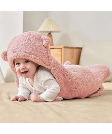 FUNUPUP Baby Hooded Swaddle Blanket - Plush Bear Wrap for Boys and Girls (3-6 Months Pink) - Buy Online on GoSupps.com