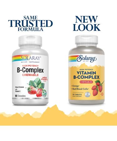 Solaray High Potency B-Complex Chewables - Natural Strawberry Flavor, 50 Count - Buy Online on GoSupps.com