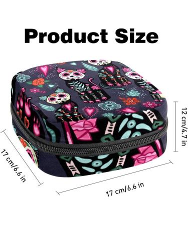 Buy Sugar Skull Cat Flower Pattern Period Bag | Portable Sanitary Napkin Storage for Women & Teens - Buy Online on GoSupps.com