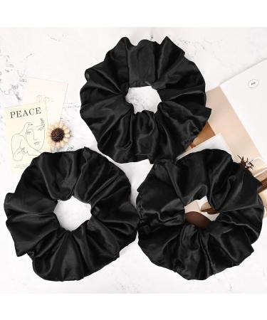 9.5 inch Silk Oversized Scrunchies 3 Pack - Extra Large Satin Hair Ties for Women and Girls - Black Black Black - Buy Online on GoSupps.com