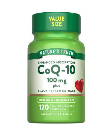 Nature's Truth CoQ10 100mg | 120 Softgels | High Absorption | Non-GMO & Gluten Free Coenzyme Supplement | with Black Pepper Extract