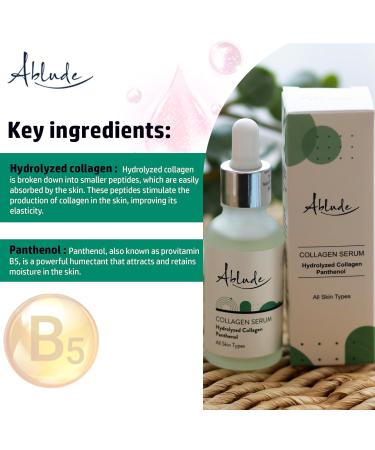 Collagen Serum for Face by Ablude with Hydrolyzed Collagen Face Serum & Panthenol Skin & Face Care Must Have Anti Ageing Facial Serum - Buy Online on GoSupps.com