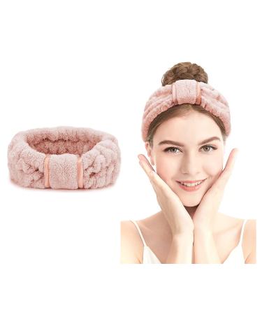 Spa Headband - Women Microfiber Facial Makeup Headband Elastic Fluffy Hairbands For Washing Face Skin Care (Pink)