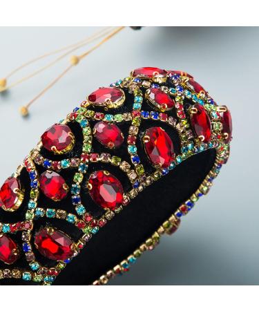 Forsylvanas Crystal Rhinestone Headband 2 Pcs Set for Women - Handmade Velvet Hair Hoop for Wedding Parties - Red + Green - Buy Online on GoSupps.com