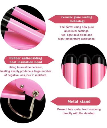 Nebula-X Three Barrel Curling Iron Wand - 1 Inch Ceramic Tourmaline Triple Barrels Dual Voltage Crimp (Pink) - Buy Online on GoSupps.com