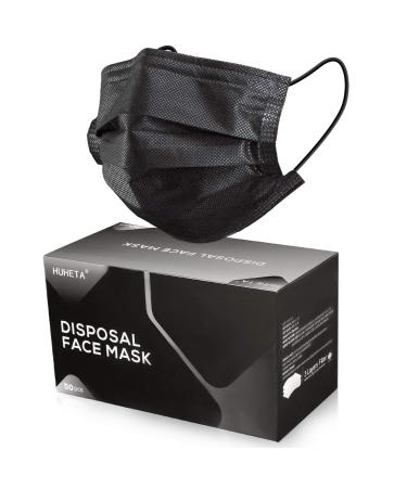 50 Pcs Disposable Face Mask 3-Ply Breathable & Comfortable Safety Mask, Protective Dust Masks for Indoor and Outdoor Black
