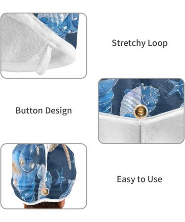 Dark Blue Starfish Shells Hair Towel 2 Pack | Super Absorbent Quick Dry Hair Turbans for Women & Girls - Buy Online on GoSupps.com