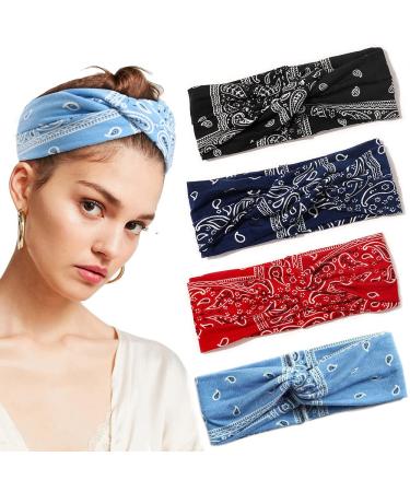 4 Pack Women's Flower Print Headbands - Elastic Turban Hair Wraps for Yoga Sports & Fashion - Buy Online on GoSupps.com