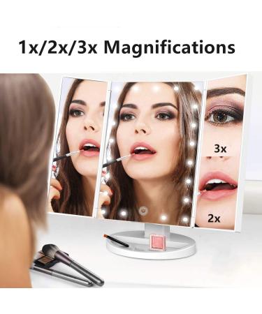 Infitrans 3-Fold Lighted Vanity Makeup Mirror 1X/2X/3X Magnification | 21 LED Bright Table Mirror with Touch Screen | 180 Adjustable Rotation | Portable Travel Cosmetic Mirror - White - Buy Online on GoSupps.com