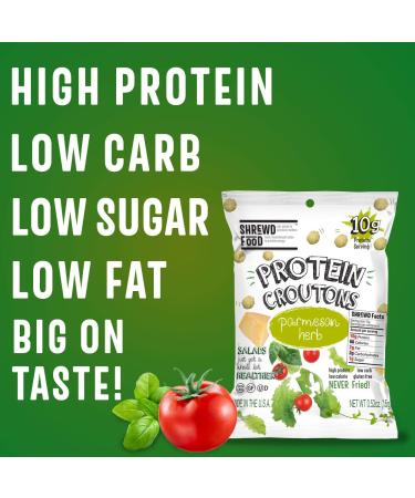 Shrewd Food Keto Protein Croutons - High Protein, Low Carb Snacks - Gluten Free, Real Cheese - 10g Protein, 2g Carbs, 60 Calories - Parmesan Herb (Pack of 10) - Buy Online on GoSupps.com