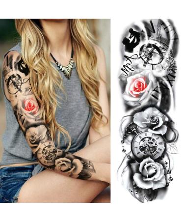 NEZAR Sexy Big Rose Flower Full Arm Temporary Tattoos - Waterproof Tribal Fake Tattoo Sleeves for Women - Buy Online on GoSupps.com