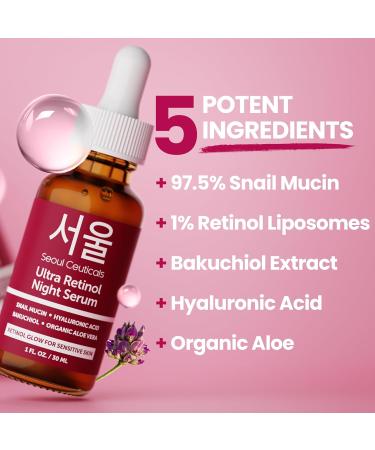 SeoulCeuticals  Korean Retinol Night Serum for Face - Aloe vera - 1 Fl Oz. - Buy Online on GoSupps.com