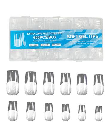 Short Nail Tips - 600PCS Half Matte Soft Gel Nail Tips Full Cover False Nails Tips Clear Acrylic Fake Nails Tips for Press On Nails Short 12 Size 600 PCS (600-Medium-C) C Medium
