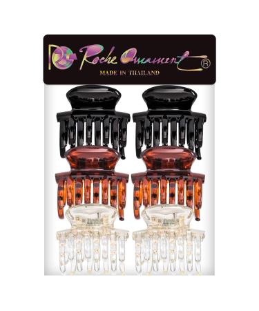 RC Roche Hair Clipper - Fine Tooth Gripper for Thick Hair | 6-Piece Set in Transparent Brown & Black | Premium Hair Accessories - Buy Online on GoSupps.com