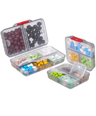 2 Pack Travel Pill Organizer - Portable Medication Organizer Small Pill Box Supplement Case for Pocket or Purse 7 + 8 Compartment Moistureproof Pill Case (Large + Small Black)
