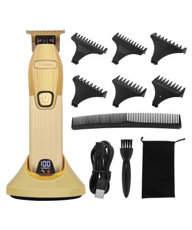 Kemei Hair Clipper for Men Professional Hair Trimmer Barbers Beard Trimmer Cordless Rechargeable Hair Cutting Grooming Kit with 6 Guide Comb T Blade Trimmer LED Display Gold