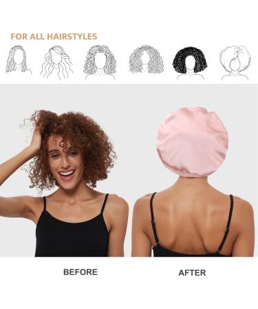 Satin Silk Hair Bonnet for Curly Hair | Adjustable Sleep Cap for Women | Double Layer | Pattern Design | Pink - Buy Online on GoSupps.com