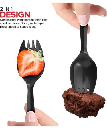 100 Pack Disposable Sporks - Black Plastic, BPA Free, Heavy Weight Fork Spoon for School Lunch, Picnics, Catering - Stock Your Home - Buy Online on GoSupps.com
