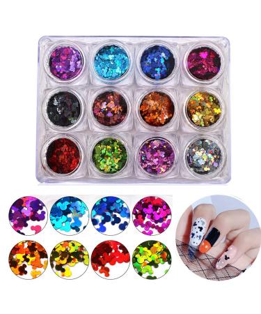 Bonnie-Sam Laser Nail Art Glitter Sequins, 12 boxs, Beautiful Butterfly Star Moon Heart and Flowers for Nail Crafts Face Eyes Body Decor (Holiday)