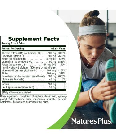 Natures Plus Mega B-100 Complex - 90 Sustained Release Vegetarian Tablets - Energy & Brain Booster - Gluten Free - 90 Servings 90 Vegetarian Tablets - Buy Online on GoSupps.com