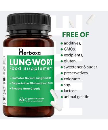 Herboxa Lungwort Lung Support Supplement - Clear Lungs & Detox Capsules - Lung Cleanse for Health & Revitalization - 60 Vegan Capsules - Buy Online on GoSupps.com