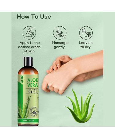 Organic Aloe Vera Gel with 100% Pure Aloe from Freshly Cut Aloe - Aloe Vera After Sun for Face Body Hair Sunburn After Sun Scars - absorbs rapidly with No sticky residue - 200 ml / 7 fl oz - Buy Online on GoSupps.com